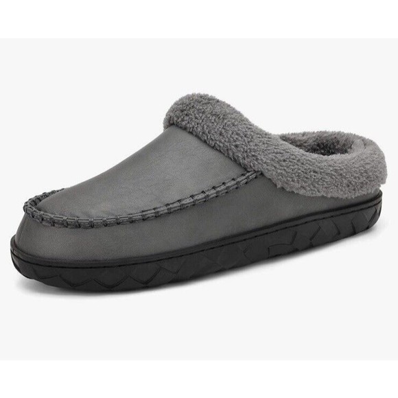 New Men's Slipper Moccasin Size 6-7 Dark Gray Faux Fur - Picture 6 of 17